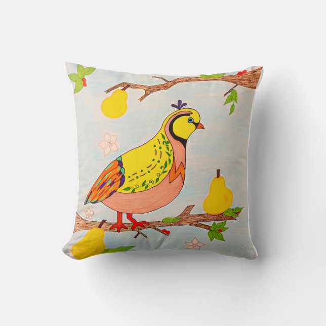 Partridge in Pear Tree Throw Pillow (Front)