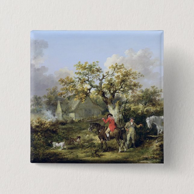 Partridge Shooting (oil on canvas) 2 Inch Square Button (Front)
