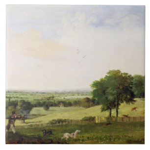 Partridge Shooting (oil on millboard) Tile