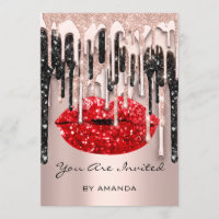 Party 16th Red Lips Kiss Rose Glitter Drips Black