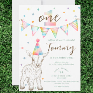 Party Animal 1st Birthday Invite   Goat & Friends 