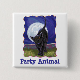 Party Animal Black Cat Party Center 2 Inch Square Button