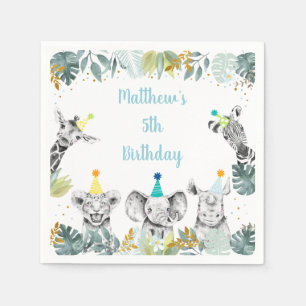 Party Animal Blue Gold Safari Birthday Napkin