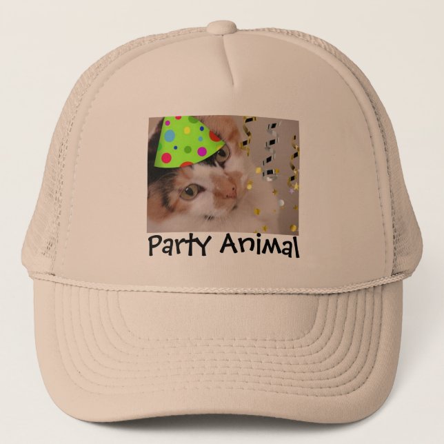 Party Animal/Calico Cat Trucker Hat (Front)