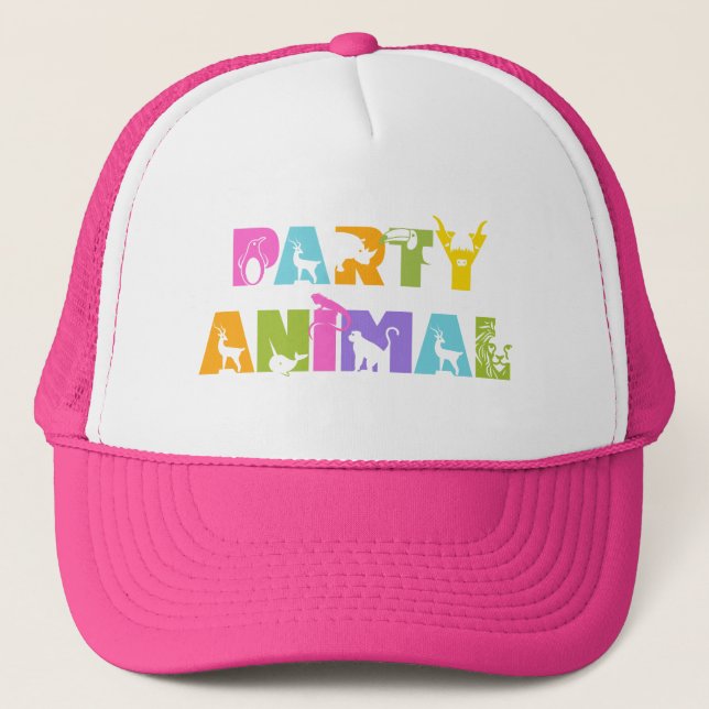 Party Animal Colourful Pink Trucker Hat (Front)