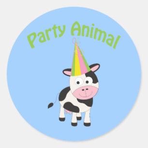 Party Animal cow Classic Round Sticker