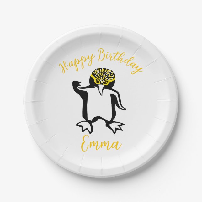 Party animal -Cute  PENGUIN - Happy Birthday - Paper Plate (Front)