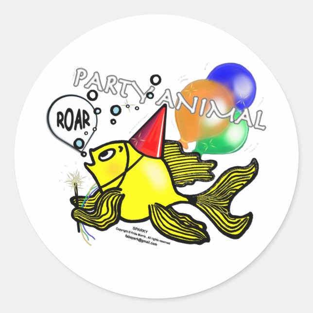 Party Animal Fish Classic Round Sticker (Front)