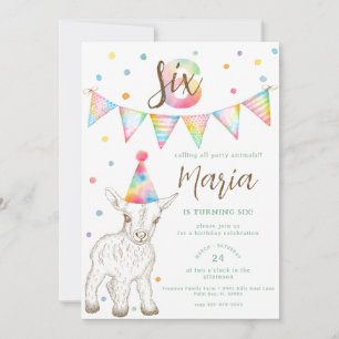 Party Animal Goat 6th Birthday Invite for Kids