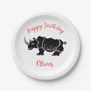 Party animal - Graphic RHINOCEROS -Happy Birthday Paper Plate