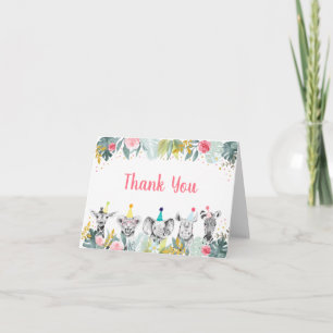 Party Animal Pink Gold Safari Birthday Thank You Card