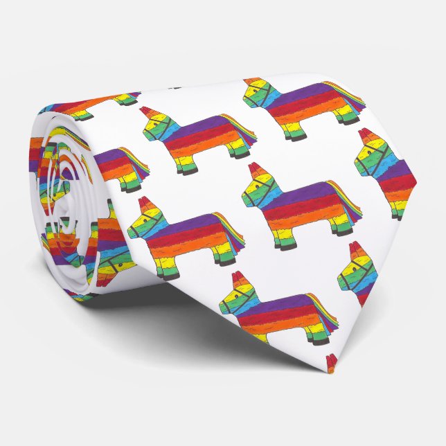 Party Animal Rainbow Donkey Piñata Birthday Fiesta Tie (Rolled)