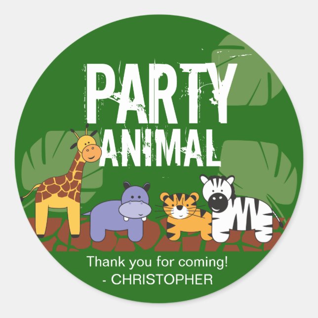 Party Animal Safari themed birthday Green Classic Round Sticker (Front)