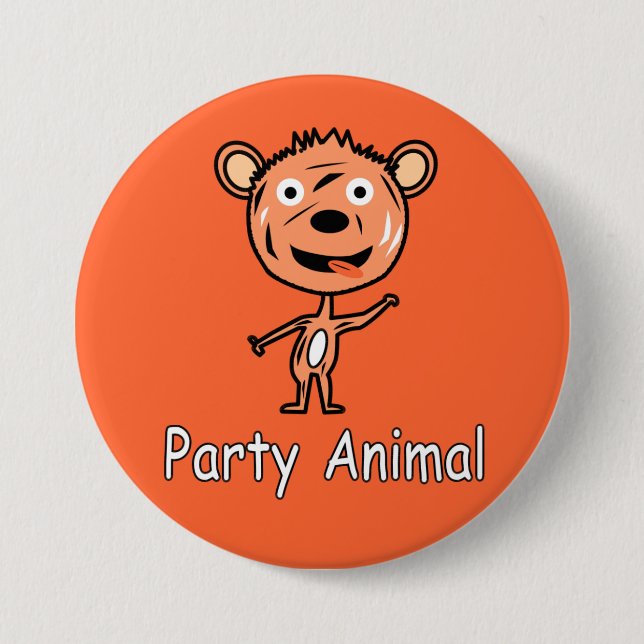 Party Animal Tiger 3 Inch Round Button (Front)