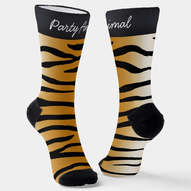 "Party Animal" Tiger Stripes Humourous Animal Socks (Angled)
