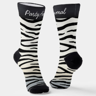 "Party Animal" Zebra Print Fun Personalizable Text Socks