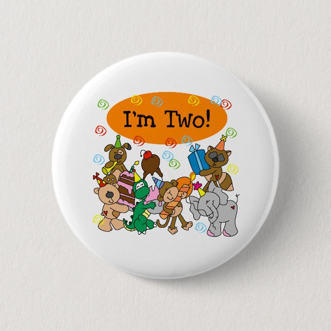 Party Animals 2nd Birthday 2 Inch Round Button (Front)