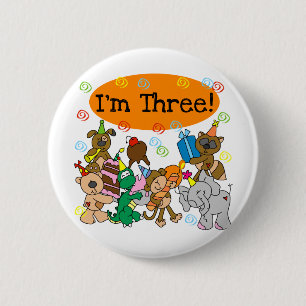 Party Animals 3rd Birthday Tshirts 2 Inch Round Button