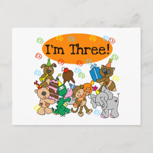 Party Animals 3rd Birthday Tshirts Invitation Postcard