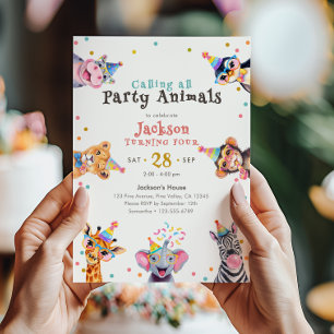 Party Animals 4th Birthday Kids Safari Invitation