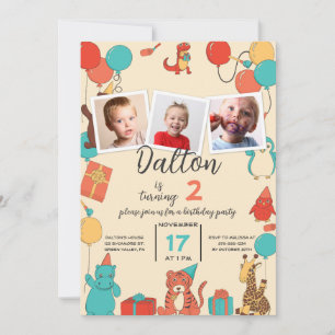 Party Animals and Photos Kids Birthday Invitation