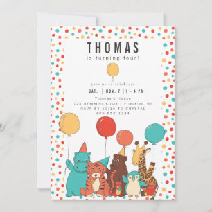 Party Animals and Polka Dots Custom Birthday Invitation