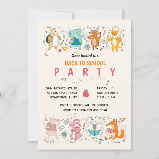 Party Animals Back to School Party Invitation (Front)