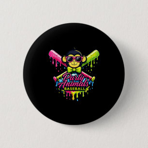 Party animals baseball funny monkey 2 inch round button