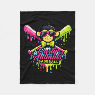 Party animals baseball funny monkey  fleece blanket