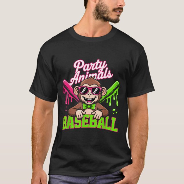 Party Animals Baseball Funny Monkey T-Shirt (Front)