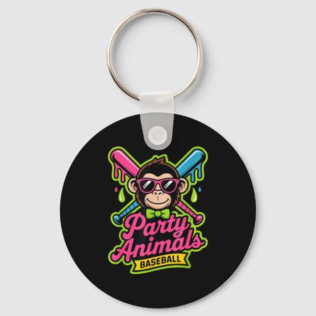 Party animals baseball funny monkey vibrant slime  keychain (Front)