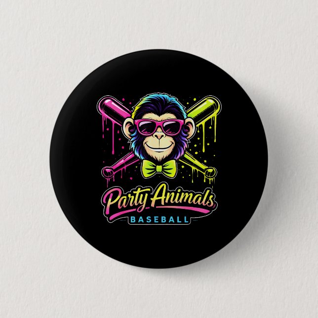 Party Animals Baseball Monkey 2 Inch Round Button (Front)