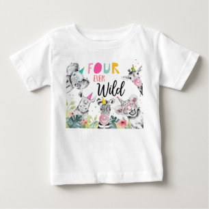 Party Animals Birthday Girl Four Ever Wild  Baby T-Shirt