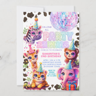 Party Animals Birthday Invitation | Rainbow Disco
