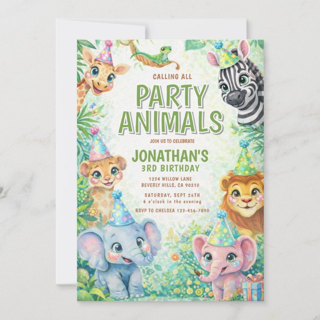 Party Animals Birthday Invitation | Safari Animal  (Front)