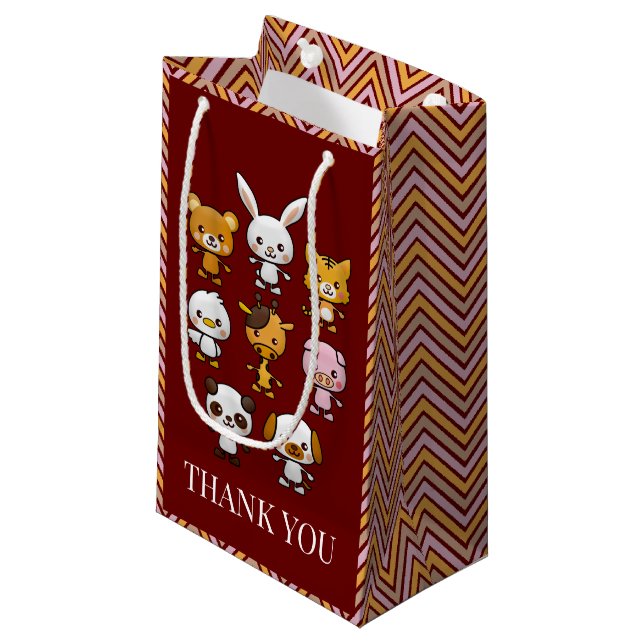 Party Animals, Chevron Thank You Favor Bag (Front Angled)