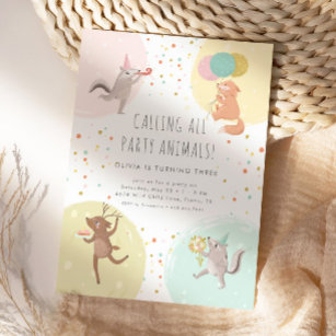 Party Animals Colourful Kids Birthday Party Invitation