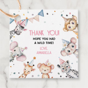 Party animals cute safari girl birthday party favour tags