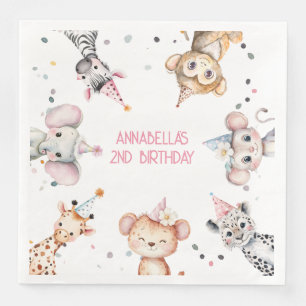Party animals cute safari girl birthday party napkin