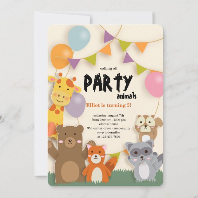 Party Animals Cutouts Invitation (Front)