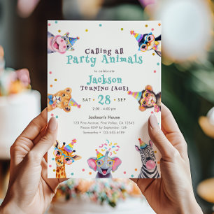 Party Animals Editable Age Child's Birthday Party Invitation