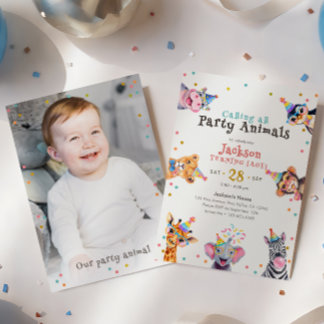 Party Animals Editable Age & Photo Kids Birthday Invitation