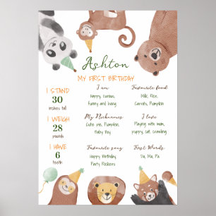 Party animals first birthday milestone board poster