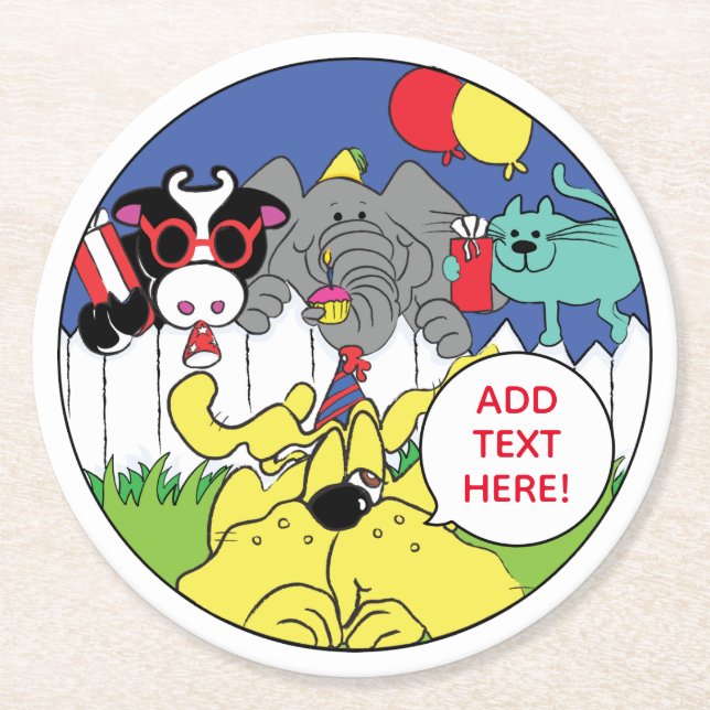 Party Animals Funny Birthday Party Round Paper Coaster (Front)