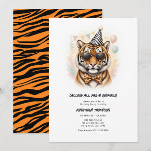 Party Animals Funny Tiger Kids Birthday Party Invitation