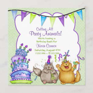 Party Animals Green Birthday Invitation