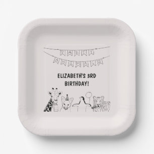 Party animals hand drawn doodle kid's birthday paper plate
