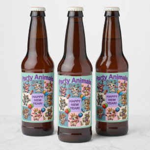 Party Animals "Happy New Year" Beer Bottle Label