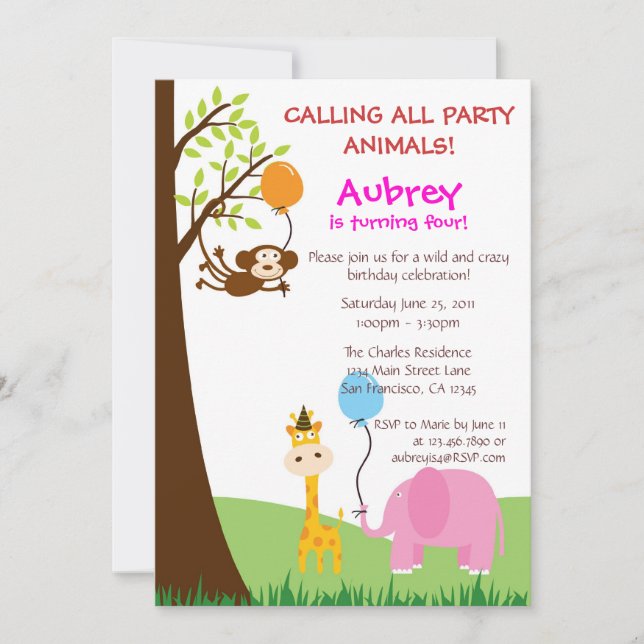 Party Animals Invitation (Front)
