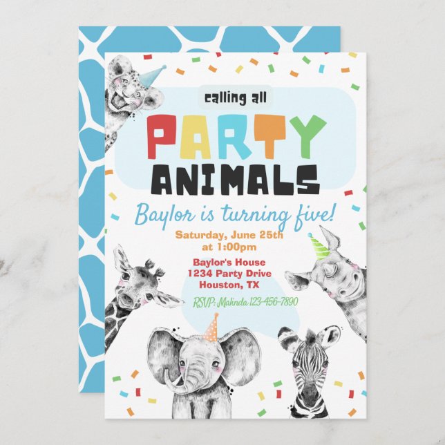Party Animals Invitation | Party Animals Birthday (Front/Back)